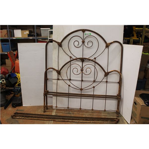 * Antique Cast Iron Bed Frame - Worn, as is - Rails 71" Long, 54" Wide & Headboard 59" Tall