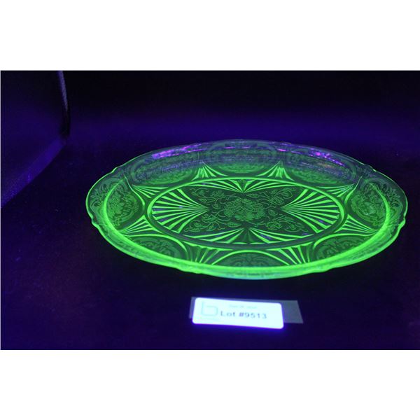 Uranium Glass "Royal Lace Pattern" - Green Depression Platter - 13" x 10"