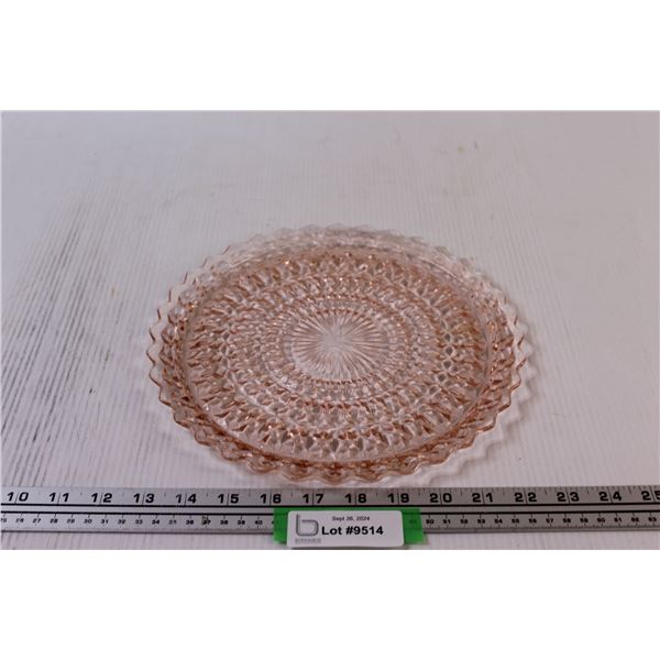 Vintage Pink Depression Glass Platter "Buttons & Bows" Jeanette Glass Co. - 10"
