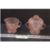 Image 1 : Vintage Pink Depression Glass "Buttons & Bows" - Cream & Sugar Bowl Set