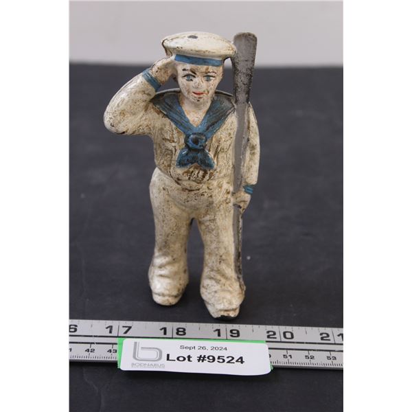Vintage Sailor Cast Iron Coin Bank - 5.5" Tall