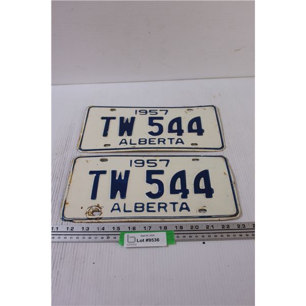 Pair of Alberta License Plates: 1957