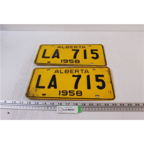 Pair of Alberta License Plates: 1958