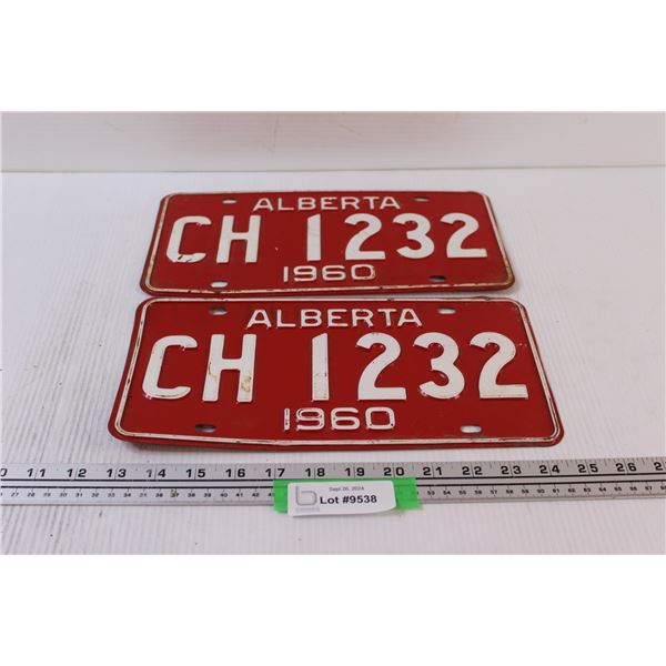 Pair of Alberta License Plates: 1960