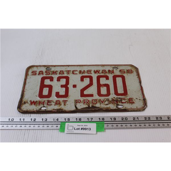 Saskatchewan License Plate - 1958
