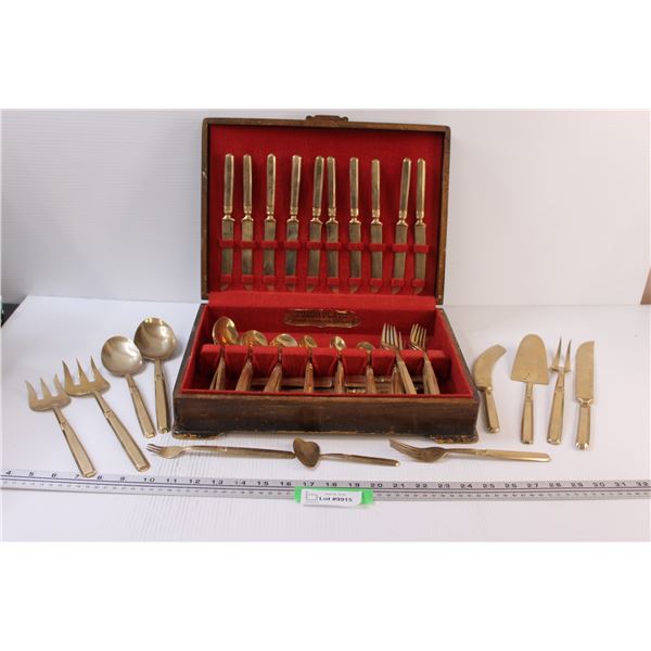 "Tudor Plate" Silverware in Wood Case - By Oneida Community Plate Silversmiths