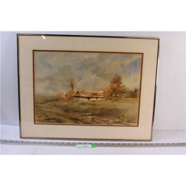 "Country Living" Watercolor Painting in Frame - 24" x 18.5"