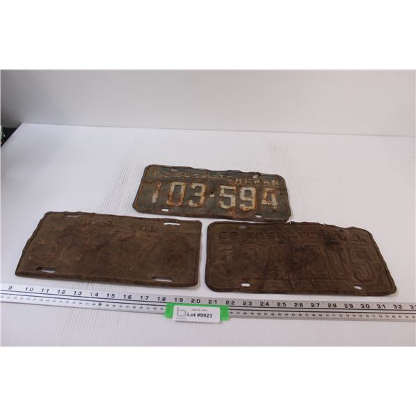 (3) Saskatchewan License Plates - 1943 & (2) 1962