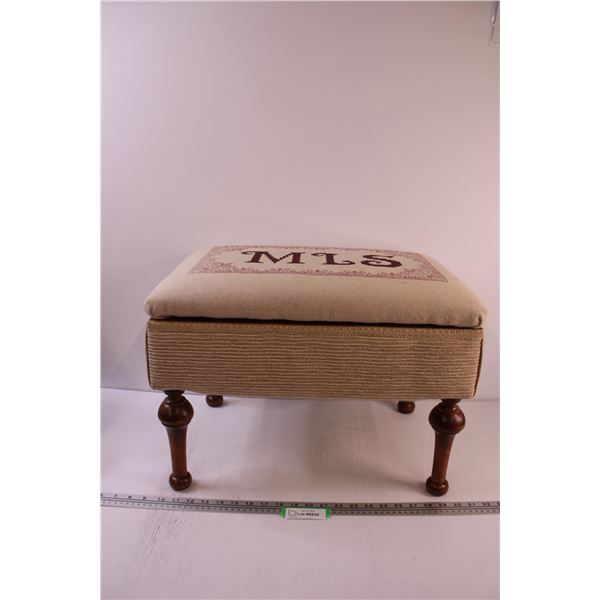 * Upholstered Storage Foot Stool w/Cross-stitching - 20.5" x 14" x 15"