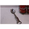 Image 4 : Coca Cola Salt & Pepper Shakers w/ Caddy, (2) Coca Cola Bottle Openers