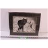 Image 1 : Wolf Charcoal Art Picture in Frame by Sam Lu - 14" x 11.5"