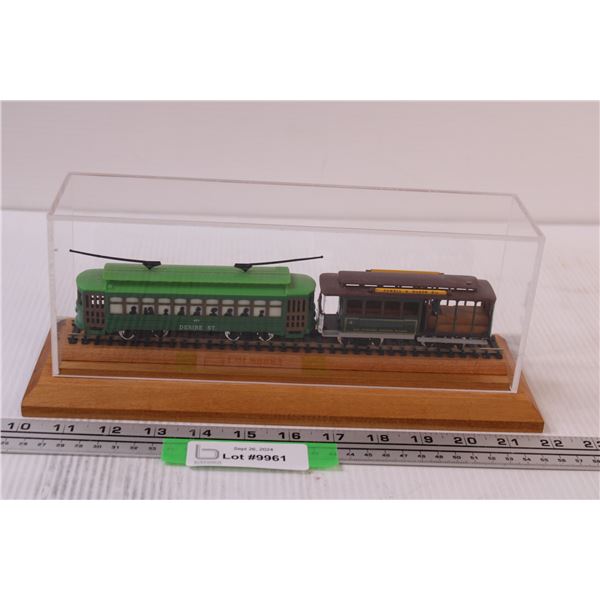 (2) Model Train Cars in Showcase - 12" x 5" x 4"