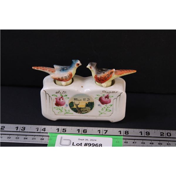 Ceramic Pheasant Salt & Pepper Shakers in Holder