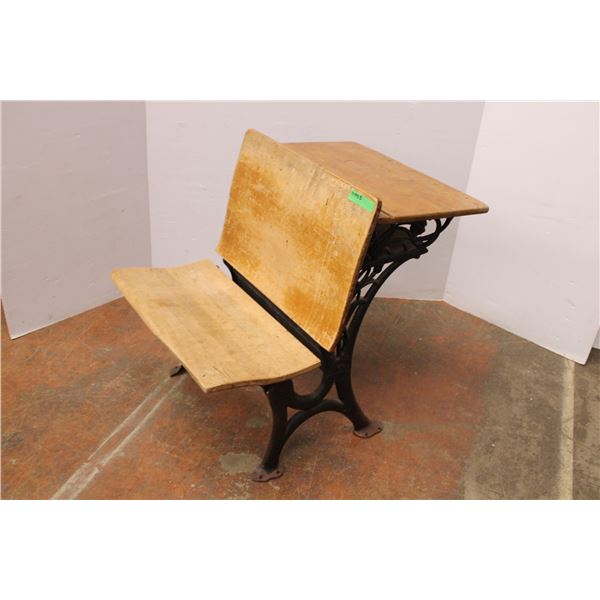 *Antique School Desk w/Cast Iron Base & Wood - 23" x 31" x 24"
