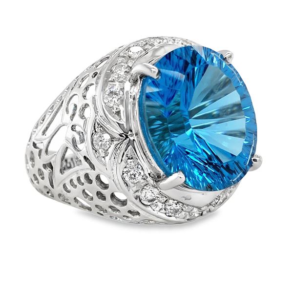 Blue Topaz & Diamond Ring