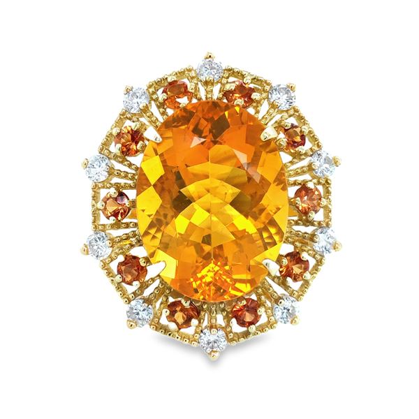 Fire Opal, Sapphire & Diamond Ring