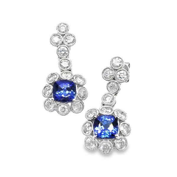 Platinum Tanzanite & Diamond Drop Earrings