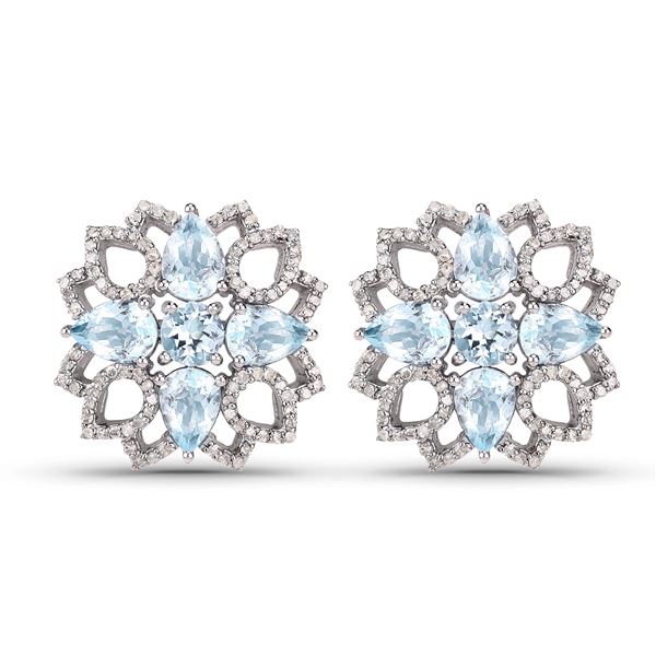 Aquamarine & Diamond Ornate Flower Earrings