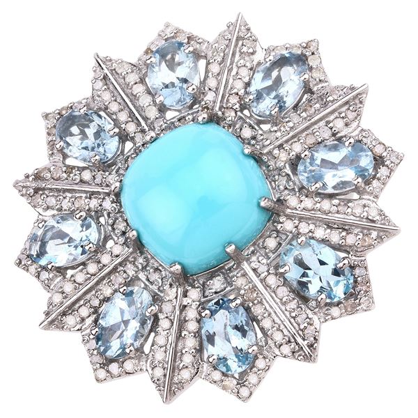 Turquoise, Aquamarine, & Diamond Ring