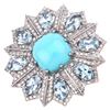 Image 1 : Turquoise, Aquamarine, & Diamond Ring