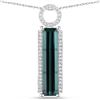 Long Blue Tourmaline & Diamond Halo Pendant