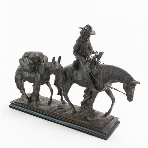Cowboy Leading Pack Horse Chalkware Statue