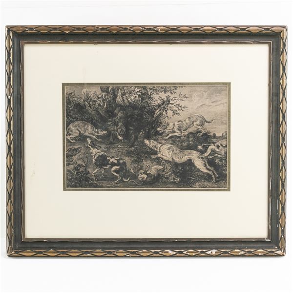 The Boar Hunt - Antique Etching