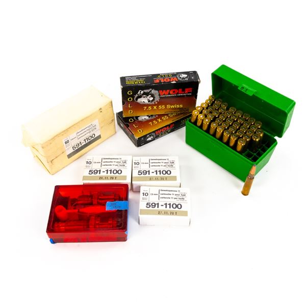 133rds of 7.5x55 Swiss Ammunition + Reloading Dies