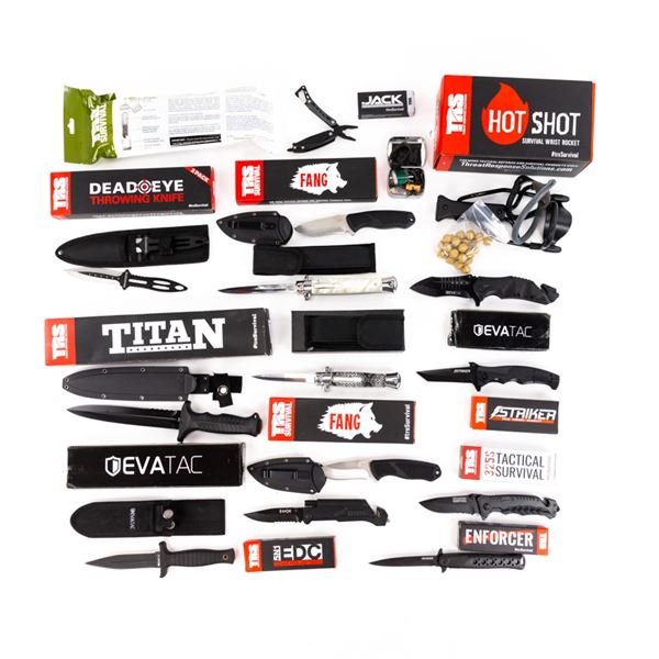 Lot Of Knives And Survival Items
