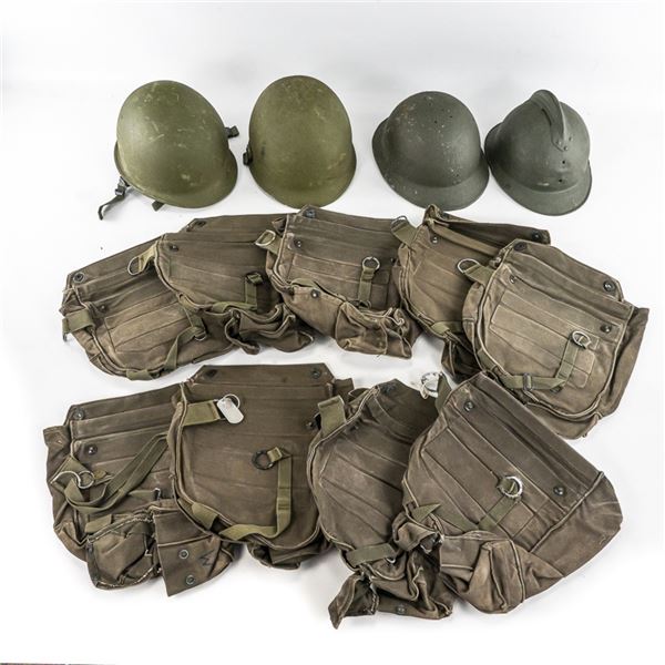 US M1 Paratrooper & French Helmet-Gas Mask Bag Lot