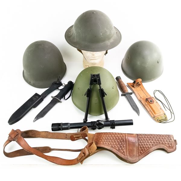 WWII Helmet Knife Scope Lot-British US Italian