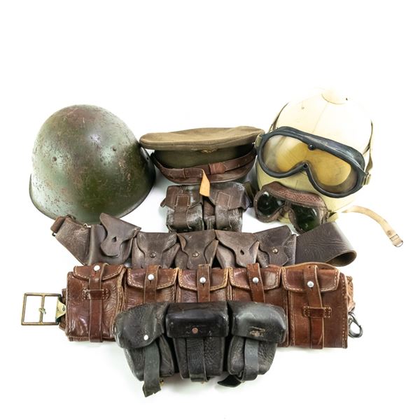 WWII Era US Russian Finnish Helmet Bandoleer Lot
