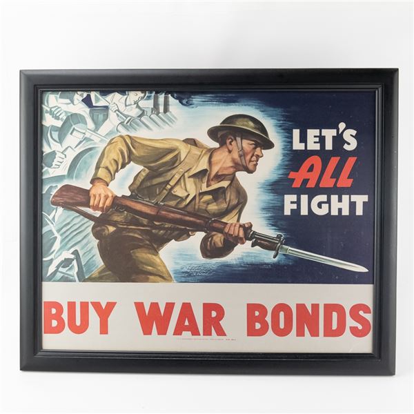 WWII US "Let's All Fight" Buy War Bonds Poster