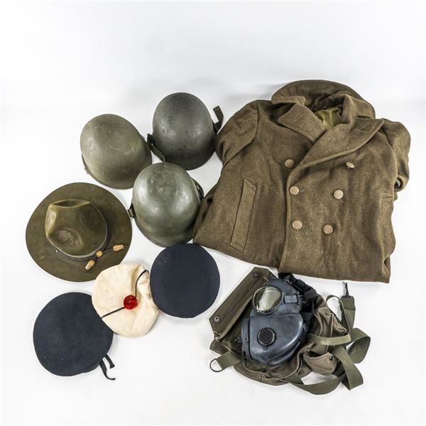 WWI WWII US M1 Helmet French Hat Uniform Lot