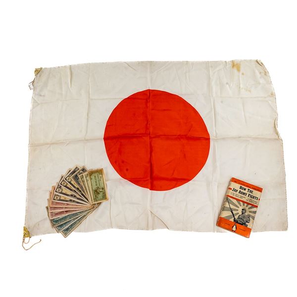 WWII Japanese Silk Flag, Book, Currency Lot