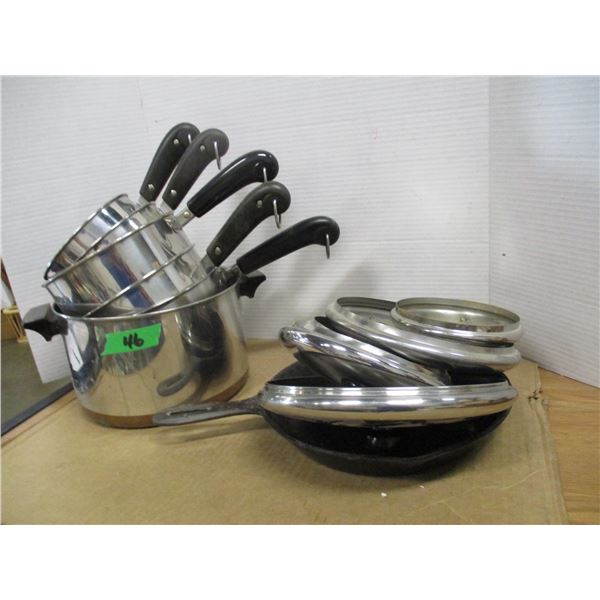 BASKET C/W ASSORTED POTS & PANS