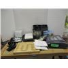 Image 1 : BOX C/W NOTEBOOKS, OFFICE SUPPLIES, HAIR CURLING SET, KEY FOBS, MISC
