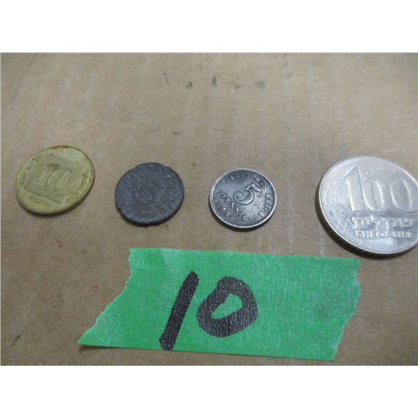 BAG C/W 4 ASSORTED FOREIGN COINS