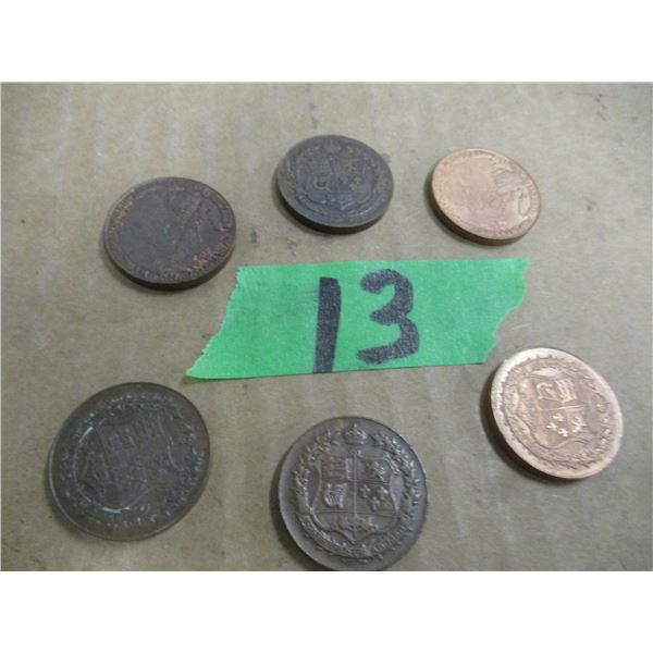 BAG C/W 6 ASSORTED FOREIGN COINS