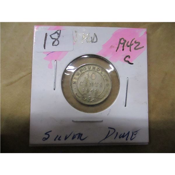 1942C NEWFOUNDLAND SILVER DIME