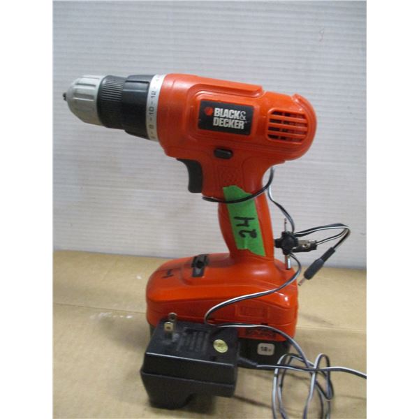 BLACK & DECKER DRILL, BATTERY & CHARGER (RUNNING)
