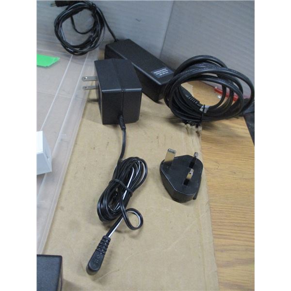 BOX C/W CORDS, ADAPTERS, ETC