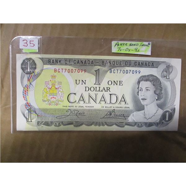 1973 BANK OF CANADA POKER HAND SERIAL NUMBER $1 BILL