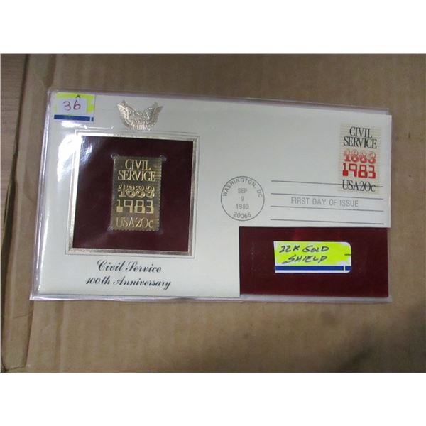 1983 22 KT GOLD SHIELD CIVIL SERVICE 100TH ANNIVERSARY STAMP (ORIGINAL SELLING PRICE OF $8)