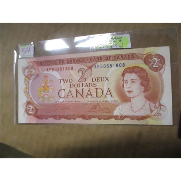 1974 MULTI COLORED POKER HAND SERIAL NUMBER UNCIRCULATED CANADA $2 BILL