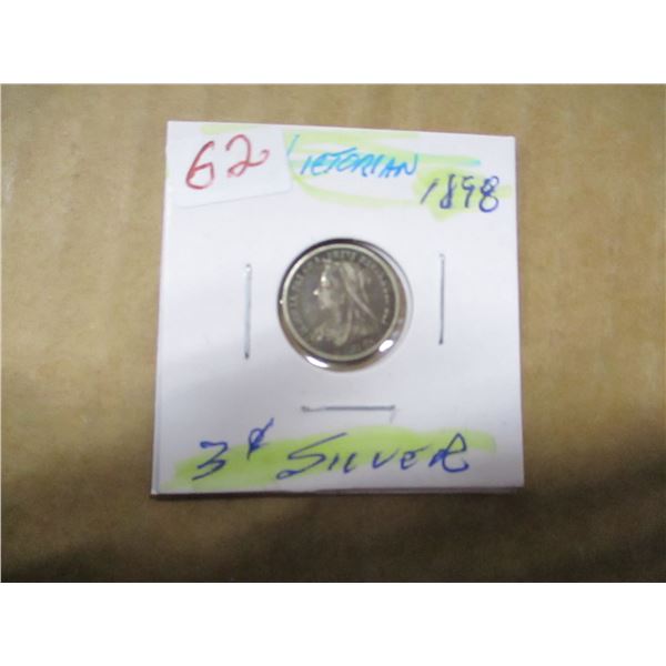1898 VICTORIAN SILVER 3 CENT COIN