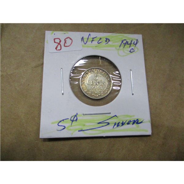 1944C NEWFOUNDLAND SILVER FIVE CENT
