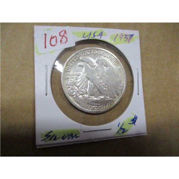 1937 USA WALKING LIBERTY SILVER HALF DOLLAR