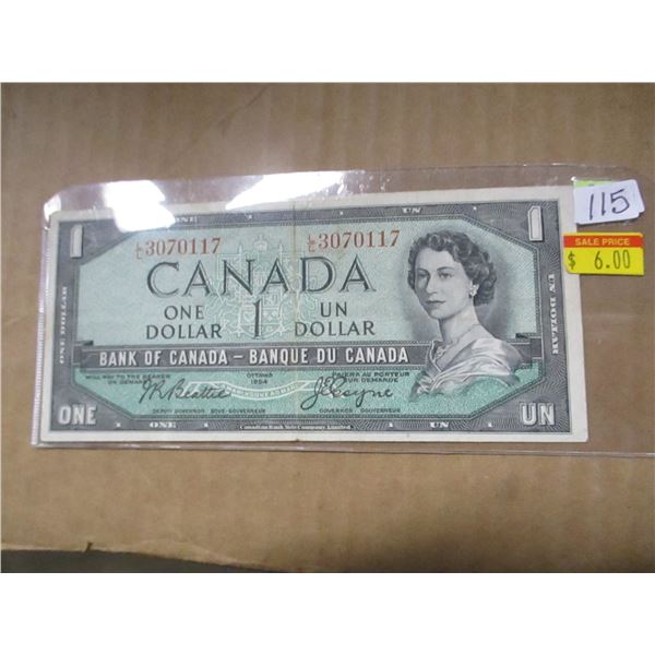 1954 BANK OF CANADA POKER HAND SERIAL NUMBER $1 BILL