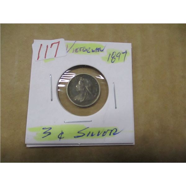 1897 VICTORIAN SILVER 3 CENT COIN